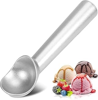 RKPM HOMES Ice Cream Scoop I Aluminum Design Ice Cream Scooper I Nonstick Anti-Freeze, Heavy Duty Durable I Lightweight I Spoon for Gelato, Cookie Dough, Sorbet, Almond – 7Inch (Silver)
