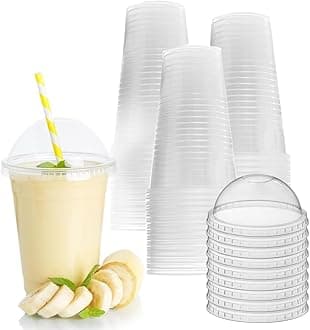 [50 Pack] 16 oz Clear Plastic Cups with Flat Lids, Disposable Iced Coffee Cups, BPA Free Premium Crystal Smoothie Cup for Party, Lemonade Stand, Cold Drinks, Juice, Milkshake, Bubble Boba, Tea