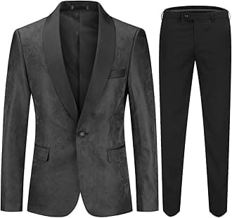 Mens 2 Pieces Floral Suits Slim Fit Formal Suit One Button Notched Lapel Tuxedo Blazer & Trousers Wedding Dinner Jacket
