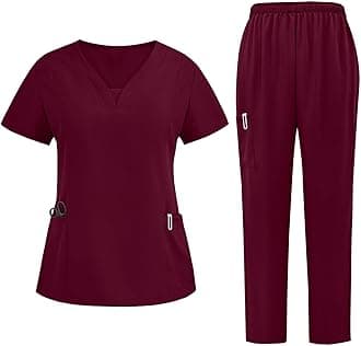 Scrubs for Women Set V-Neck Stretch Scrub Top & Drawstring Scrub Pant Nursing Uniforms Scrubs Sets with Pockets