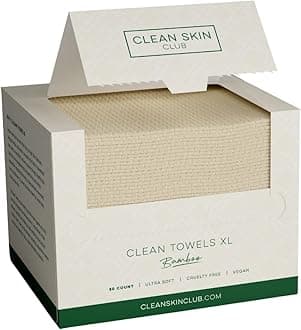 Clean Skin Club Bamboo Viscose Clean Towels® XL 100% USDA Biobased Face Towel, Disposable Face Towelette, Makeup Remover Dry Wipes, Ultra Soft, 50 Ct, 1 Pack