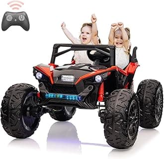 2 Seaters 24V Ride on UTV with Remote Control,10AH Battery, 400W Powerful Motors with 17" EVA Wheels, 20.5“ Seat Width Electric Ride Toy with Metal Suspension,LED Lights,Music,Horn (Red)