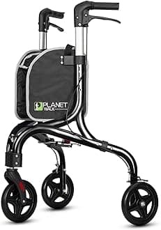 PLANET WALK Premium 3 Wheel Rollator Walker for Seniors - Ultra Lightweight Foldable Walker for Elderly, Aluminum Three Wheel Mobility Aid, Black