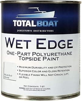 Wet Edge Topside Marine Paint Premium Polyurethane Coating for Boats, RVs, Exterior Trim, Fiberglass, Metal, and Wood (Blue-Glo White, Quart)
