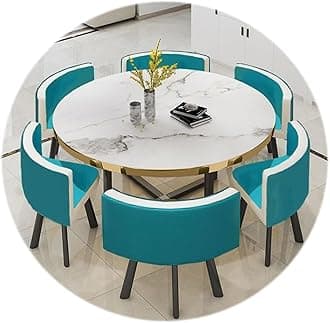 RUANLOV Round Dining Table Set,7-Piece Set with 6 Dining PU Leather Chairs for Home, Kitchen, Restaurant, Pub, Living Room (E 120CMX120CMX75CM)