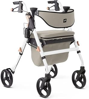 Medline Empower Rollator Walker with Seat and 8" Wheels, White Frame