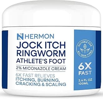 Hermon Jock Itch Antifungal Cream: Ringworm Treatment for Humans, Athlete's Foot Cream -Fast and Effective Symptom Relief of Itching, Burning and Redness -100ml