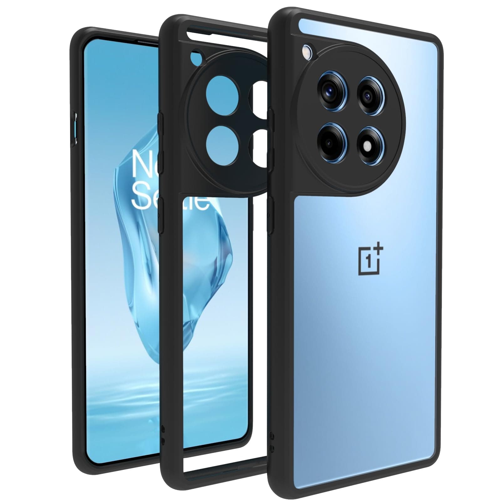 RIGGEAR Shockproof Sleek Hybrid Armor Back Cover Case Compatible with OnePlus 12R (Clear PC + Black TPU Bumper)