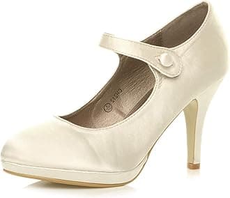 AJVANI Womens Ladies mid high Heel Mary Jane Evening Work Platform Bridal Party Prom Court Shoes Size.