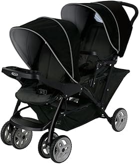 Graco Stadium Duo Tandem Double Pushchair - Suitable from birth to approx. 3 years (15kgs). Car Seat Compatible with SnugEssentials iSize infant car seat, Black/Grey fashion