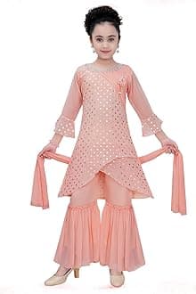 Ethnic Indian Girls Kurta Plazzao Dress Set, Thread Sequin Embriodery, Size 3 Years to 16 Years