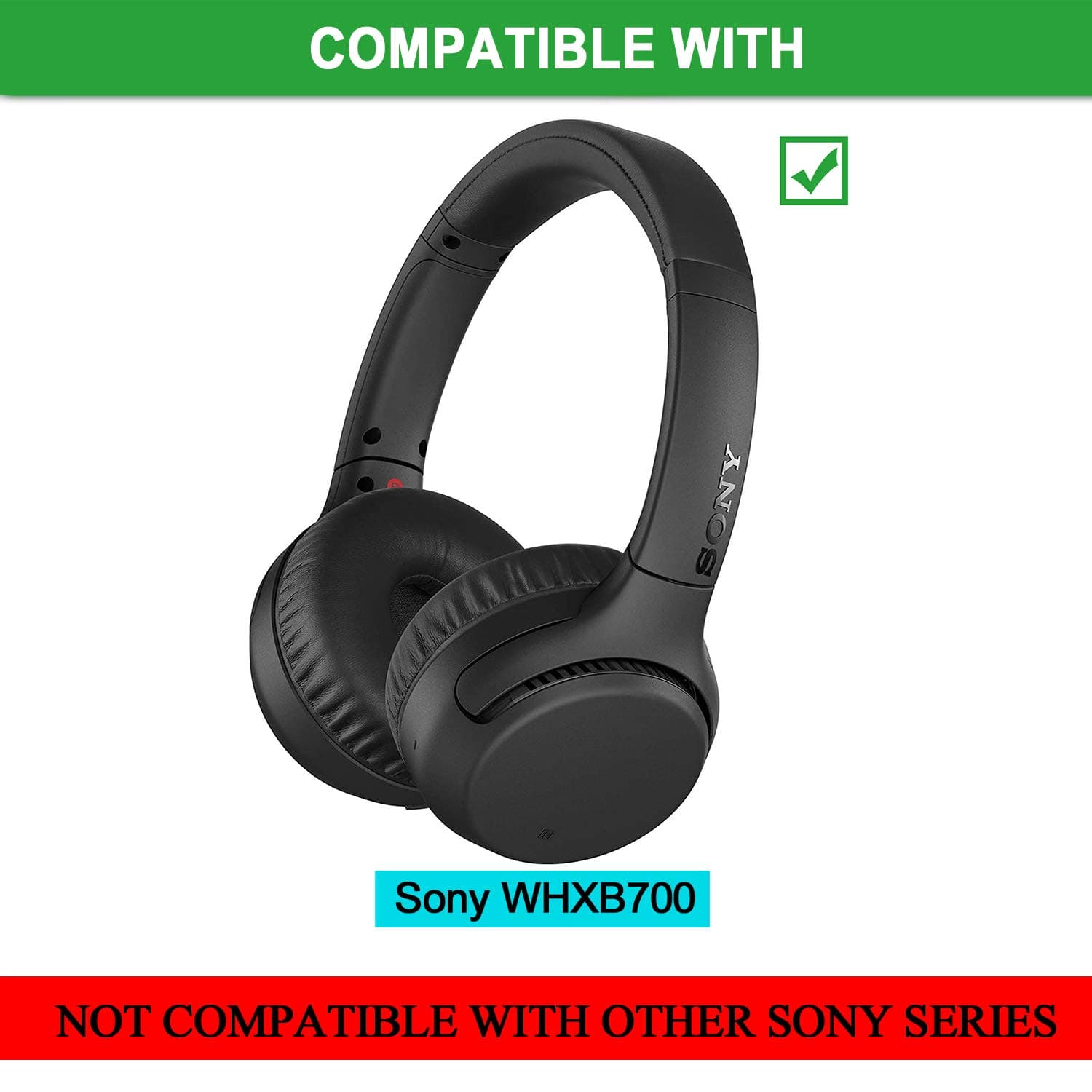 Replacement Ear Cushion Pads with Protein Leather and Memory Foam for Sony WHXB700 Wireless Extra Bass Bluetooth On Ear Headphones ONLY (NOT FIT Sony Other Series) (Black)