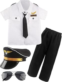Puteraya Children Pilot Costume Set Captain Uniform Dress Up for Kids Boys Halloween Cosplay Pretend Role Play Theme Party