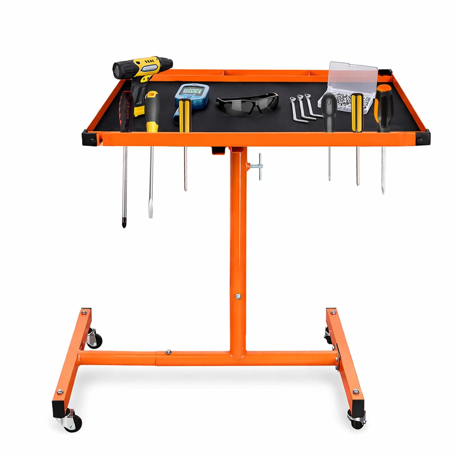 A A IN Mechanics Rolling Work Table, Adjustable Mobile Tray Table for Shop, Garage, DIY. Tool Tray Cable with Wheels. 220 lb. Capacity, Orange