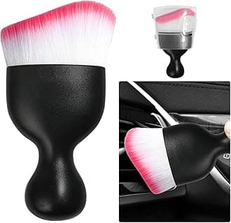Ziciner Car Detailing Brush, Curved Soft Bristles Auto Removal Dust Collectors, Universal Vehicle Dashboard, Air Conditioner Vents, Interior Cleaning Tool Accessories (1PCS, White&Red)