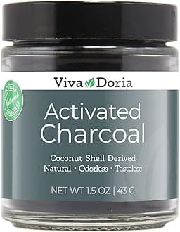 Viva Doria Activated Charcoal Powder, Food Grade, Coconut Shell Derived, 43g Glass jar