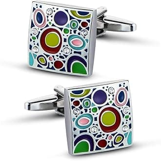 Silver Plated Cufflinks for Men Colorful Rainbow Crystal Cuff Links Wedding Gift