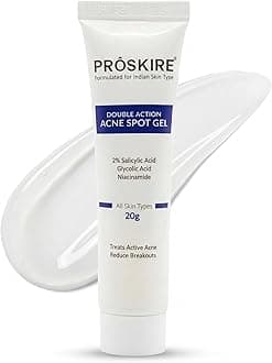 Double Action Acne Spot Gel for Pimples, Blackheads & Whiteheads | Salicylic Acid, Glycolic Acid & Niacinamide Gel for Oil Control & Clear Skin | 20g