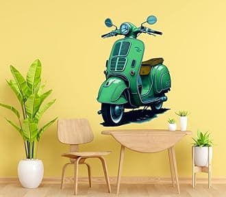 Old Green Scooter Wall Sticker for Living Room, Kids Room, Pooja Room (Size - 56CM X 46CM)