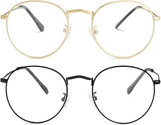 Kursan Classic Round Clear Lens Glasses for Women Men Circle Metal Frame Non-Prescription Eyeglasses