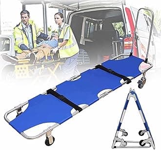 Portable Folding Stretcher, Medical Stretcher Aluminum Lightweight with Trolley 4 Wheels, Pushable Rescue Stretcher, Capacity 350 lb for Hospitals, Ambulance, Fire