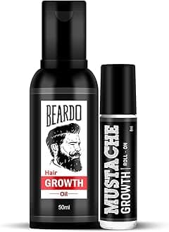 Beardo Beard Growth Combo | Beard Growth Oil 50ml and Mustache Growth Roll-on 8ml | Beard Oil for Patchy and Uneven Beard | Beard Growth