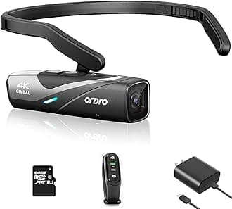 ORDRO EP8 4K 60FPS Head-Mounted Camera with 2-Axis Gimbal Stabilizer | Wearable Vlog Cam | Auto Focus, WiFi App & Remote Control | Includes 64GB Card