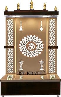 Wooden Temple with LED Light for Home and Office Puja Mandir Wall Hanging & Table Top|White Mandir(Design 60) (16 x 8 x 6 inch)(Bhagavad Gita with Temple)