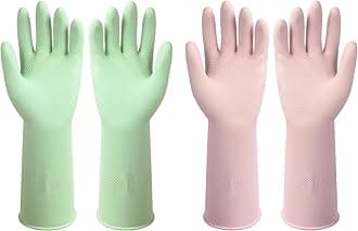 Dishwashing Rubber Gloves Reusable Kitchen Gloves 2Pairs Cleaning Gloves for Washing Dishes Long-lasting&Non-Slip