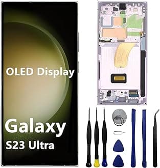 OLED for Samsung Galaxy S23 Ultra Screen Replacement S23ultra 5G S918U S918B/DS S918U1 S918W S918E LCD Display Touch Screen Digitizer Assembly Support Fingerprint and S-Pen (with Purple Frame+Tools)