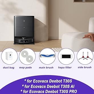 Cleptorize Replacement Parts for ECOVACS DEEBOT T30S/ T30S Combo Robot Vacuum, Accessories Kit Including 1 Main Brush (ZeroTangle Brush), 4 HEPA Filter, 4 Side Brush, 6 Mop Pads, 4 Dust Bags