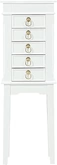 Hives and HoneyHives and Honey Kennedy Jewelry Armoire - Modern Wood Storage Organizer with Necklace Hooks, 5 Drawers, and Vanity Mirror, White