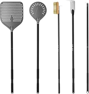 5 Piece Pizza Turning Peel 9 Inch Perforated Pizza Peel and Pizza Brush Ash Rake