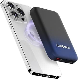 - Ambrane Magsafe Wireless 10000Mah Fast Charging USB Type-C Input Power Bank, Strong Magnet, 22.5W Output For iPhone 12 & Above, Android & Other Qi Enabled Devices + Magnetic Ring (Aerosync Snap, Blue)