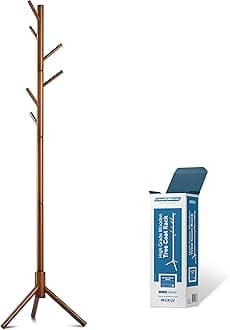 MELDEVO Wooden Tree Coat Rack Stand, 6 Hooks - 3 Adjustable Sizes Free Standing Coat Rack, Hallway/Entryway Coat Hanger Stand for Clothes, Suits, Accessories