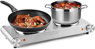 Double Burner, Electric Hot Plates for Cooking, 1800W Double Hot Plate, Portable Electric Stove, Countertop Burners with Cast Iron Heating Plates, Works with All Cookwares, Upgraded Version
