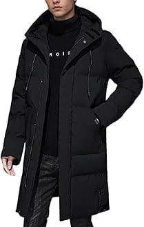 GihuoMens Long Puffer Jacket Winter Warm Hooded Outerwear Quilted Jacket Zip Up Padded Coats (Black-M)