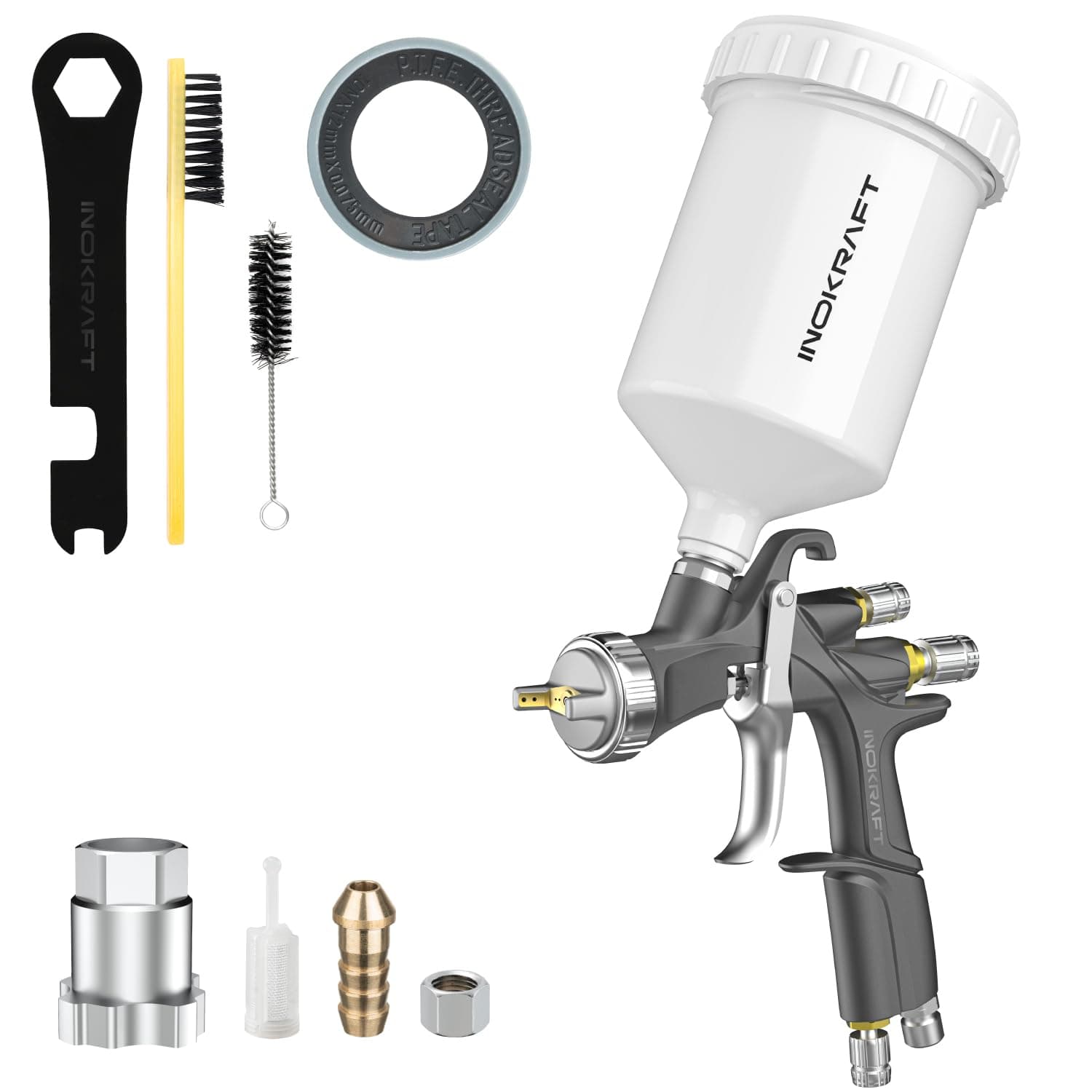 InoKraft D1 LVLP Air Spray Gun Basic Kit, Ease of use, Paint Gun for Cars & House DIY Painting, 1.3mm Nozzle, with Paint Sprayer Accessories
