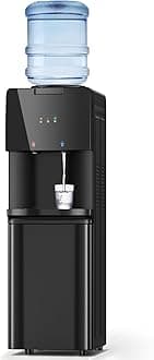 Water Dispenser with Hot and Cold Water, Top Loading Water Cooler for 3 or 5 Gallon Bottles with Child Safety Lock, Ideal for Kitchens, Offices (Top Loading, Shiny Black)