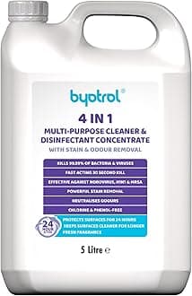 4-in-1 Multi-Purpose Cleaner & Disinfectant Concentrate with Stain and Odour Removal | 24 hour protection | Works in Seconds, Protects for Hours | 5L Concentrate Bottle