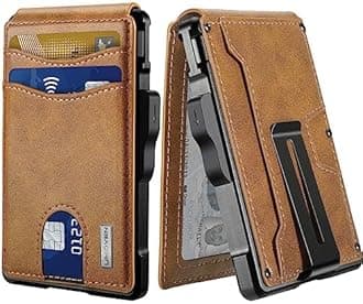 Wallet for Men - with Money Clip Slim Leather Slots Credit Card Holder RFID Blocking Bifold Minimalist Wallet (Brown)