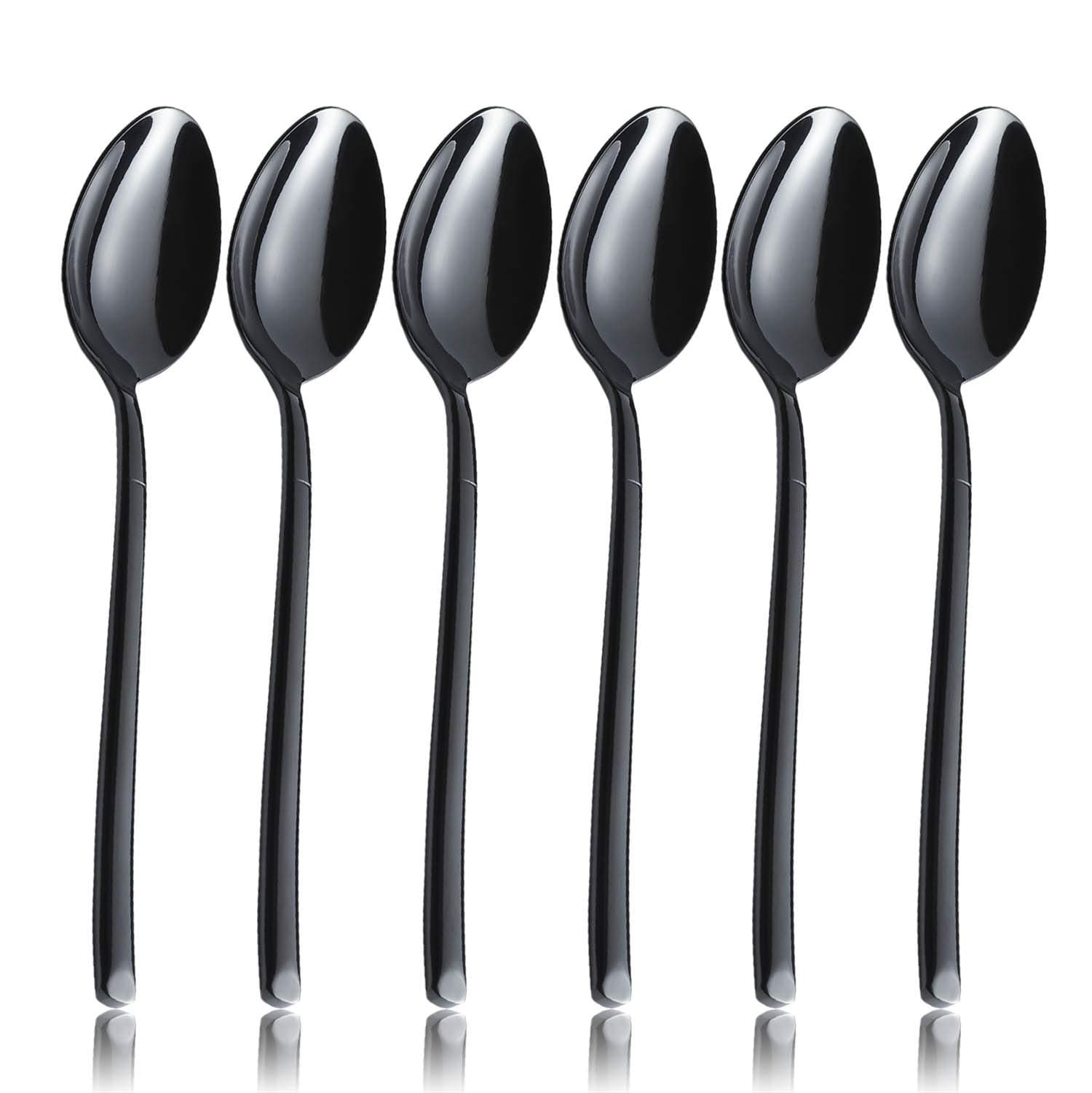 OMGard Black Dinner Spoon Set 6 Piece Flatware Bulk 18/10 Stainless Steel 8.5-inch Forged Serving Spoons Only Heavy Weight Eating Utensils Table Silverware Cutlery Service for 6 Dishwasher Safe