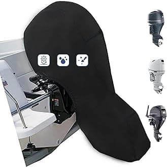 FLYMEI Boat Motor Covers, Full Outboard Motor Cover with 420D Heavy Duty Oxford Fabric Extra PVC Coating, Water Resistant Outboard Engine Covers Fit for Motor 250-300 HP, Black