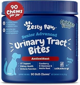 Senior Cranberry Supplement for Dogs - Bladder Control for Senior Dogs - Urinary Tract Support - Cranberry Chews - Immune & Gut Support - Chicken - 90 Count