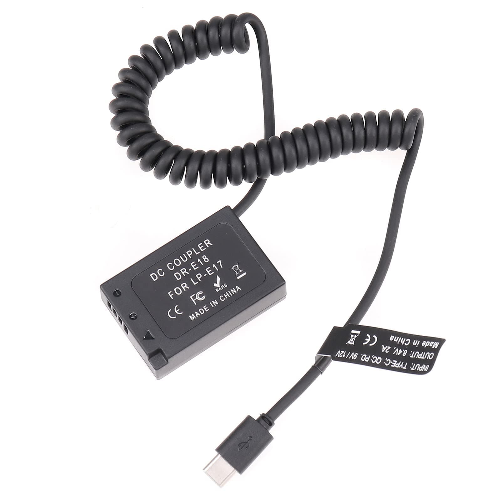 USB-C Type-C to Full Decoded LP-E17 Dummy Battery DR-E18 Coupler Power Adapte Spring Cable for Canon EOS R8 R10 RP 77D 200D Mark II 250D 750D 760D 800D 850D;Rebel T6i T6s T7i T8i SL2 Camera