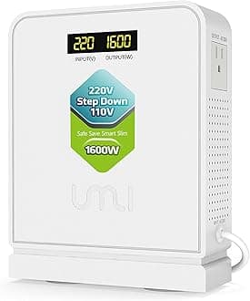 UMI 220V to 110V Voltage Power Converter Step Down Transformer 1600 Watts Capacity with 2 Output Voltages 110V and 100V, White