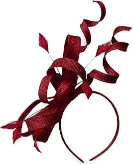 Caprilite Sinamay Headband Swirl Fascinator For Women Wedding Ascot Races (Burgundy)