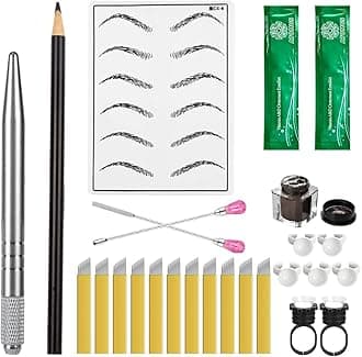 ATOMUS Microblading Tattoo Kit with Practice Pigment Ink Tattoo Set Semi Permanent Makeup Set Microblading Eyebrow Training Exercise Tool Kit