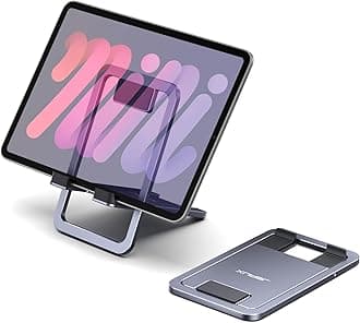 Universal Tablet Stand, Portable Foldable Tablet Holder for Desk Compatible with iPad Mini, Samsung Galaxy Tab, Kindle, Steam Deck OLED, Switch, ROG Ally X, iPhone and Other Tablets-Gray