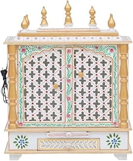 LOYALCRAFT /god Stand/mandap/mandapam/Pooja mandir with Doors (Medium 18x12x24 WxDxH INCH, White Pink Green Golden)